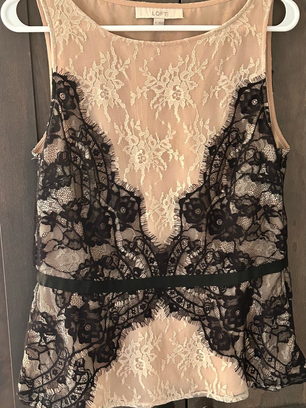 LOFT Nude and Black Lace Sleeveless Shell Top